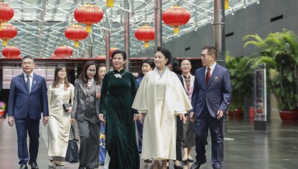 彭丽媛同越共中央总书记、国家主席夫人吴芳璃参观中国国家大剧院