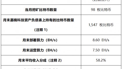 嘉楠科技公布2025年8月比特币产量及挖矿业务更新